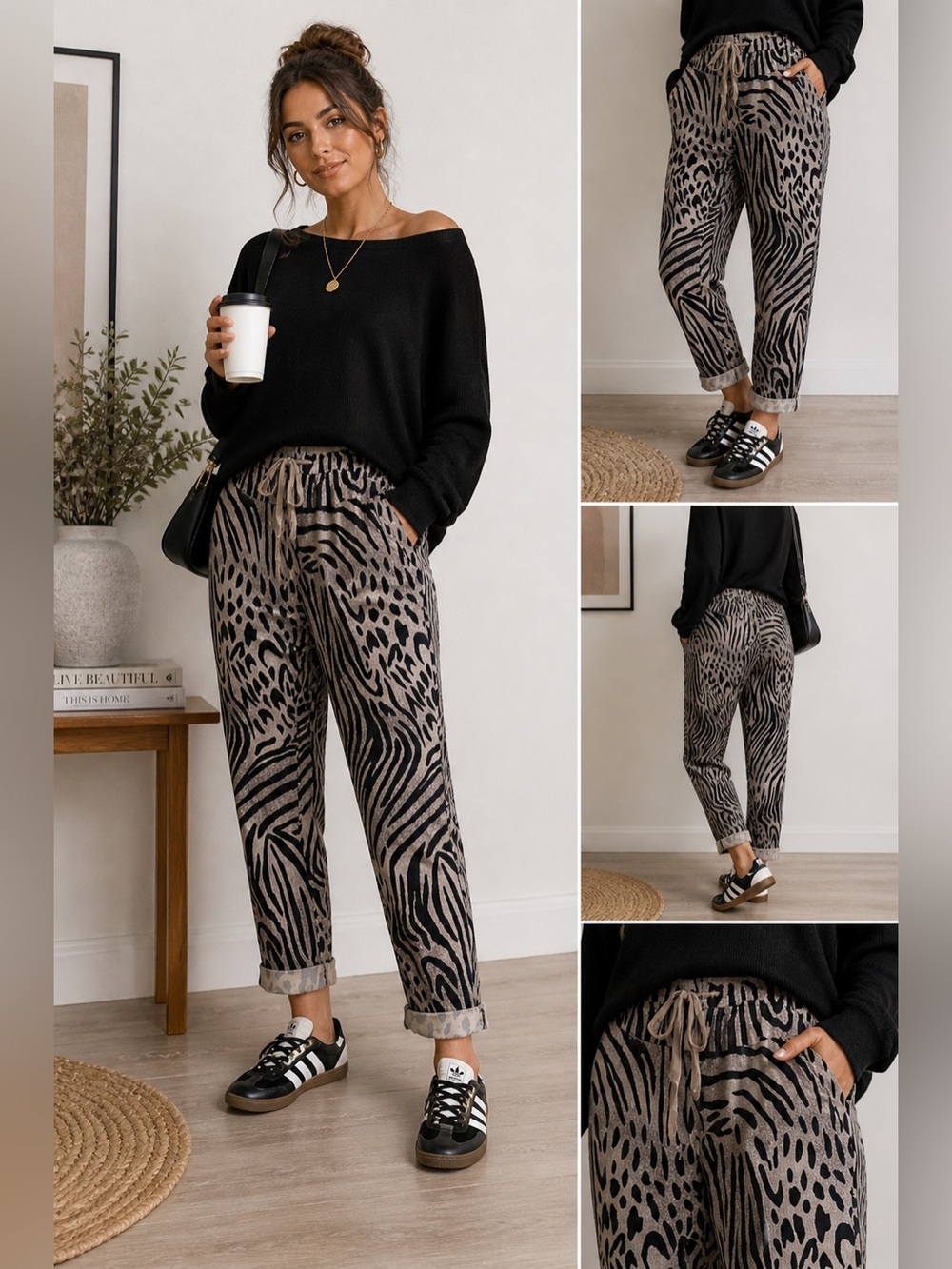 🔥 Gigi Moda Made in Italy Animal Print Jogger Pants – Zebra + Leopard Mix